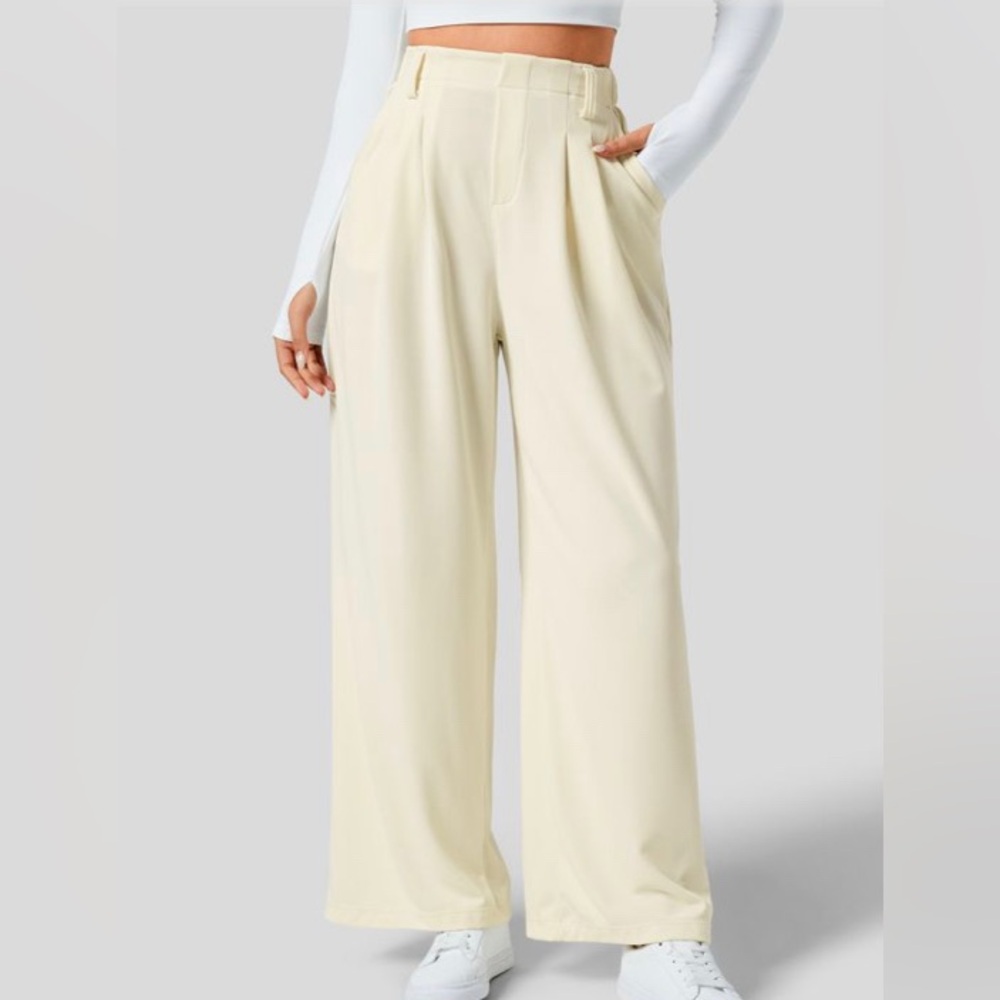 Halara High Waisted Wide Leg Pants with Pockets - cream color